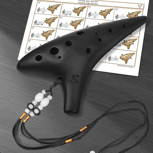 YCXYQ Alto C key - Ocarina Professional Master Tuning 12-Hole Ceramic Piccolo Smoked Craft Firing Comes with Fingering Chart Neck Lanyard and Storage Box - Thumbnail 6