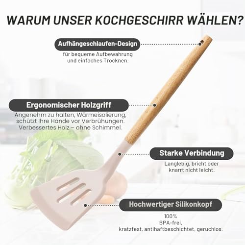 Foto von 34-teiliges Silikon-Küchenutensilien-Set, hitzebeständiges Utensilien-Set mit hochwertigen Edelstahl-Griffen zum Kochen und Backen, Antihaft-Pfannenwender, Küchenhelfer, Kochgeschirr-Set