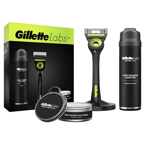 Gillette Labs Pack Regalo Con Maquinilla De Afeitar Negro Y Neón + Gel De Afeitar 198 ml + Crema Hidratante 100 ml