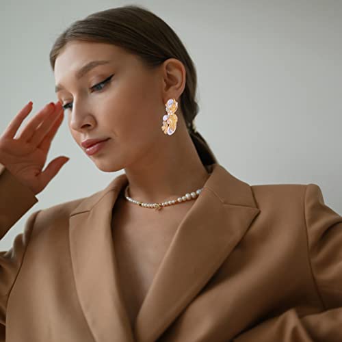 Statement Pearl Clip On Earrings For Women Baroque Pearl Cluster Leaf Clip-On Earrings Dangle Wedding Bridal Earrings Gold Plated Birthday Gifts For Her #TOP3