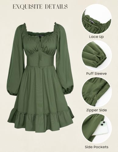 Image of Scarlet Darkness Women's Renaissance Off Shoulder Corset Mini Dress | Puff Sleeve, Lace-Up Front, Smocked, Flowy Fairy, Medieval, Peasant, Cottagecore, for Ren Faire, Pirate, Party, Daily