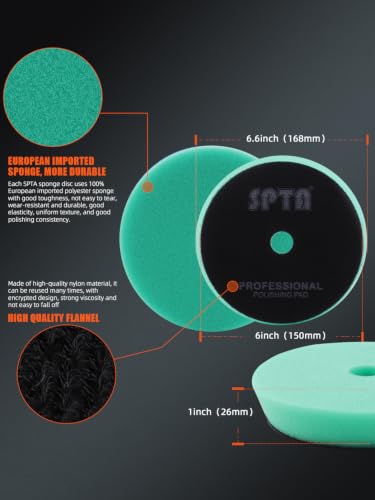 Image of SPTA Green T120 Heavy-Cut Polishing Foam Pad, 1Pc 6.5 Inch Face for 6 Inch 150mm Backing Plate Compound Buffing Sponge Pads for Car Buffer Polisher Compounding, Polishing and Waxing -FPBFS6G