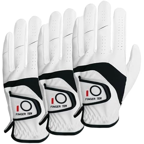 Amy Sport Golf Gloves Men Left Hand 3 Pack Right Hand Leather All Weather Grip Soft Breathable Flexible for Golfers Size Small Medium ML Large XL (White-3 Pack, Medium, Worn on Right Hand) Cover