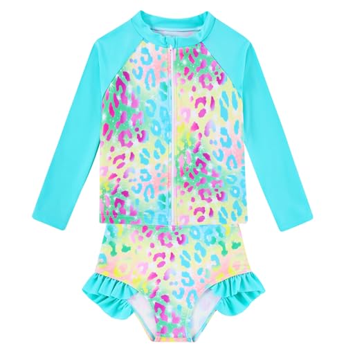 Image of Funnycokid Girls Swimsuit Kids Bathing Suit Rashguard Swimwear Long Sleeve 3 Piece Toddler 3-7 Years