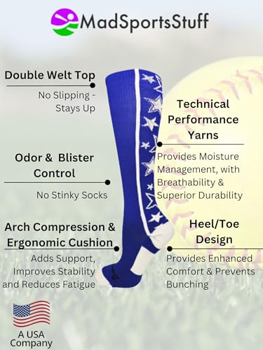 Crazy Socks with Stars Over the Calf Socks (Royal/White, Medium) - Thumbnail 4