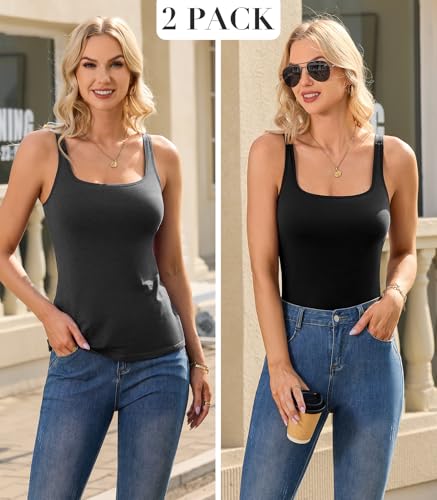 Image of V FOR CITY Non-Padded Shelf Bra Tank Top for Women Cotton Adjustable Wide Strap Camisole Basic Cami Shirts 2 Pack