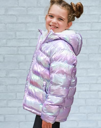 Image of Lovekider 4-12 Years Girls Hooded Puffer Jacket Warmth Padded Winter Coat | Metallic Shine Fabric, Fleece Lining, Windproof, Water Resistant, Keep Warm, Down Alternative, for Cold Weather