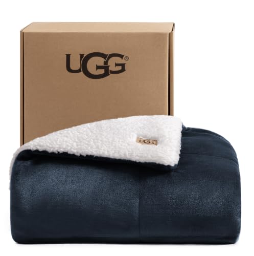 UGG Nita Throw Blanket, Reversible Plush Fleece, 50" x 70", Navy Blue
