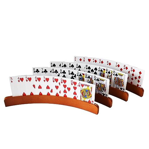 Yuanhe Wooden Playing Card Holders - Curved Card Game Tray Rack, Set of 4