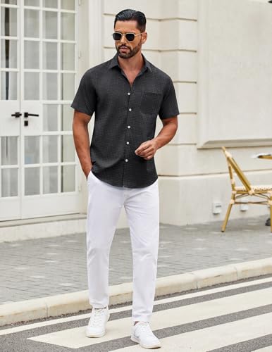 Image of COOFANDY Mens Short Sleeve Casual Button Down Shirts Summer Untucked Dress Shirts with Pocket
