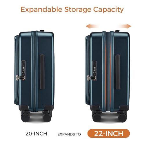 Image of Carry On Luggage Top Opening with Cup Holder & Phone Holder, Expandable PC Hard Shell Suitcase, USB Charging Port, Side Hook, 360 Spinner Wheels, TSA Lock & YKK Zippers for Fathers Day Gift