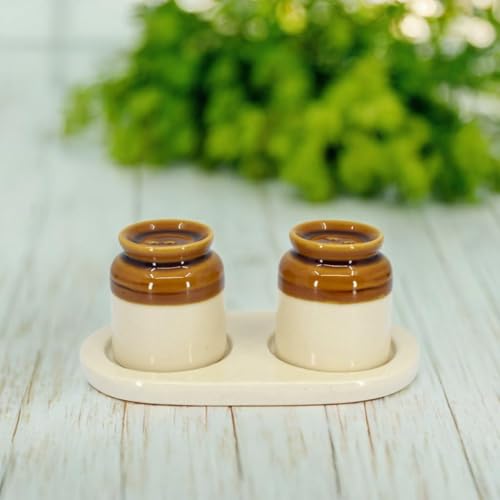 Image of Elegant Ceramic Salt Pepper Set for Dining Table & Kitchen Salt Shakers Set | Classic Design, Easy Refill, Perfect for Kitchen & Dining - 60ML (with Tray, 1 Set)
