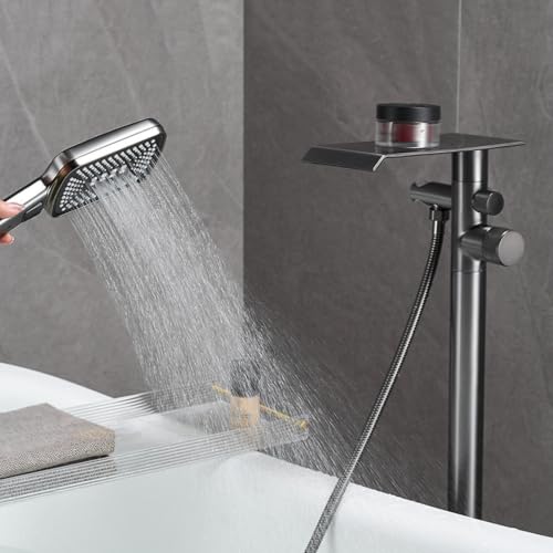 Robinet baignoire ilot cascade gris pistolet mitigeur sol haut de gamme