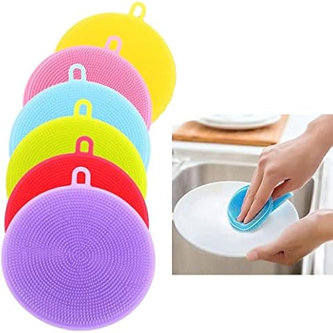 Dish Washing Brushes, 6 Pcs Kitchen Silicone Sponges Scrubber Multi-functional Cleaning Scouring Brushes for Washing Vegetable Fruits Bowl Dish Pot Pan Cover
