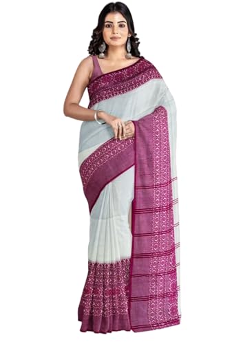Image of eC ESHA'S COLLECTION Women's Cotton Blend Begumpuri Handloom Saree With Unstitched Running Blouse Piece