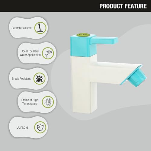 Image of LIPKA Aura Pillar Tap Faucet | PTMT Water Tap | White /Aqua Blue Color | Plastic | Polished