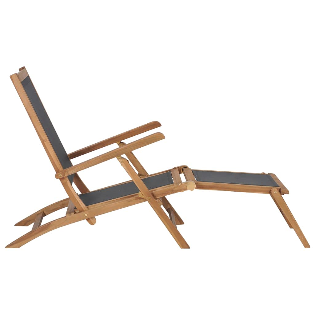Sedia a sdraio in legno di teak, con schienale regolabile e poggiapiedi rimovibile, nera, per giardino e terrazza