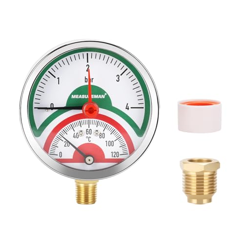 Thermo-Manometer, 3 Zifferblatt, 0-4Bar/120°C, schwarzes Stahlgehäuse, G1/2 Unteranschluss