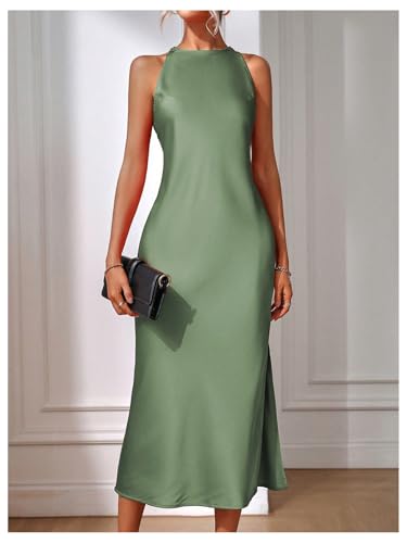 Image of Floerns Women's Elegant Sleeveless Crew Neck Maxi Dress Slit Cocktail Tank Dress