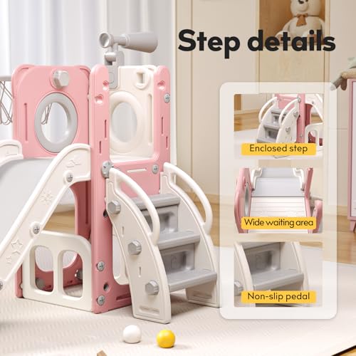 6 in 1 Toddler Playset with Slide,Toddler Slide,Slide for Kids with Basketball Hoop,Ball,Ring Toss,Kids Slide Toddler Playground Toddler Slide Indoor Outdoor Toys - Image 5