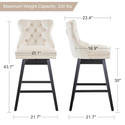 Image of Beige Swivel Bar Stools, Velvet Counter Height Bar Stools Set of 4
