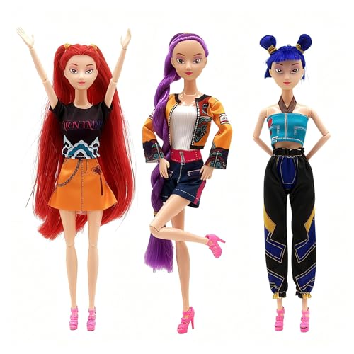 KAIYUN 3-Pack Demon Hunters Toys Action Dolls Set 11.5-inch Poseable Dolls with Movable Joints Collectible Model Toys for Fans and Kids Game Gift