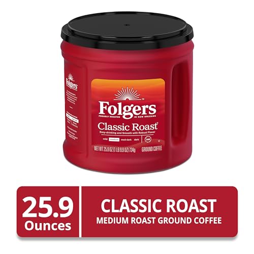 Folgers Classic Roast Ground Coffee, Medium Roast Coffee, 25.9 Ounce Canister
