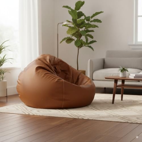 Image of 4XL Faux Leather Bean Bag Cover Tear Drop Shape with Handle (Without Beans) Extra-Large Bean Bag Sofa Chair Cover for Adults & Kids Premium Lounge Seating for Living Room & Bedroom