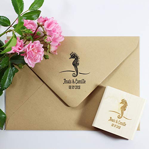 Tampon Mariage personnalisé en bois - Hippocampe Cover