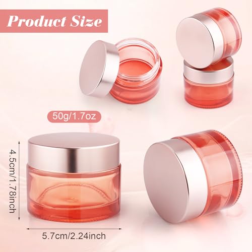 8pcs 50g/1.7oz Rose Gold Glass Cream Jars Round Lotion Bottle Refillable Empty Cosmetic Container Pot for Eye Creams,Body Scrub,Facial Mask,Ointments2