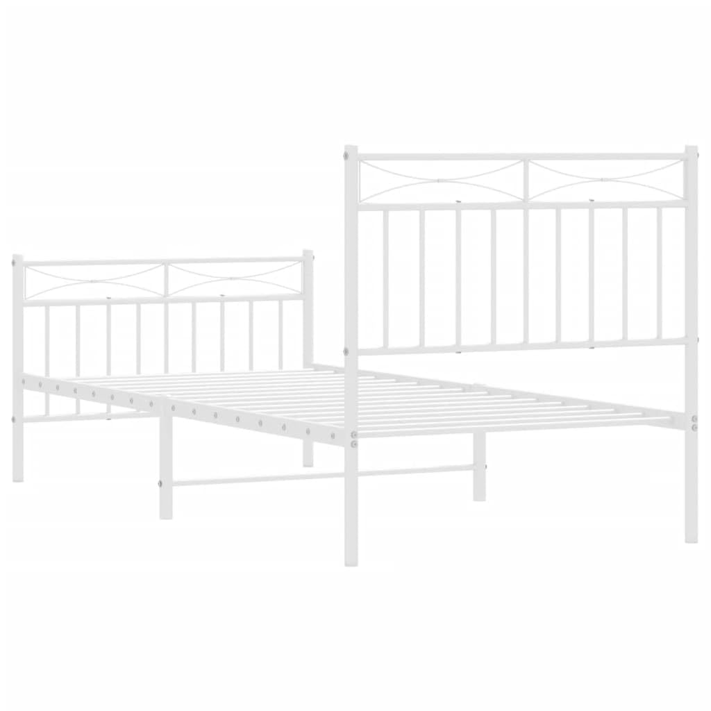 Telaio letto con testiera e pediera in metallo bianco 90 x 200 cm Struttura del letto dell'hotel Telaio per camera da letto Cornice da letto per soggiorno Adatto per camera da letto