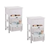 White Nightstand Set of 2 with Drawers Storage Basket Bedroom, 3-Tier End Table for Living Room,...