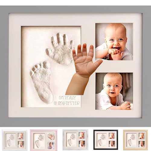 Bubzi Co Kit de recuerdos para niños y niñas recién nacidos, regalos para bebés y bebés, regalos para shower, marcos de fotos de arte de memoria para la lista, decoración (Cool Gray)