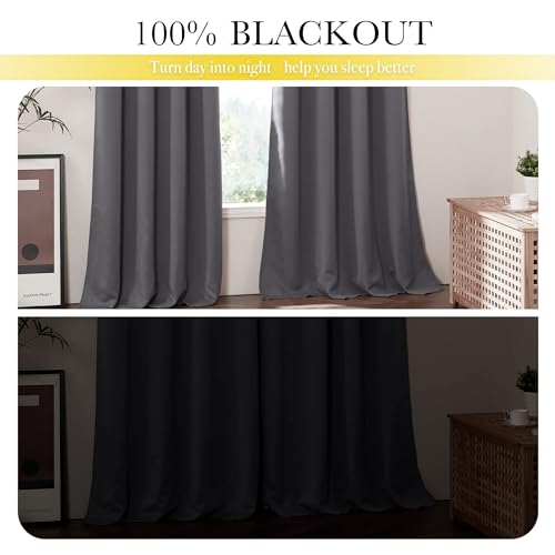 Image of NICETOWN 100% Blackout Curtains with Same Color Liners, Solid Thermal Insulated Full Blackout 2-Layer Lined Drapes, Energy Efficiency Window Draperies for Bedroom (2 Panels, 42 inch W x 63 inch L, Dark Grey)