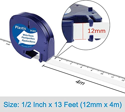 Unistar Compatible Label Tape Replacement For Dymo Letratag Refills 91331 12Mm Plastic White Tape For Label Maker Qx50, Lt-100H, Lt-100H Plus And Lt-100T, 1/2 Inch X 13 Feet, Black On White, 3 Pack #TOP3