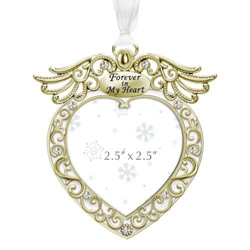 Mulumu Christmas Tree Ornament Picture Frame Metal Hanging Pendant Holiday 2.5" Photo Frame Charm Decorative of Pets, Baby First Christmas, Family (Heart Golden)