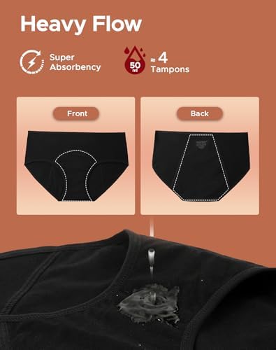 INNERSY Women's Cotton Period Underwear Heavy Flow Leakproof Panties Menstrual Hipster 3-Pack(3 Black,Small) — view 3