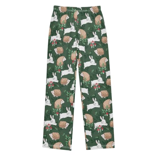 Hedgehog Rabbit Bunny Floral Boys Long Pants Soft Trousers Elastic Waist Kids Lounge Bottoms with Pockets S-XL