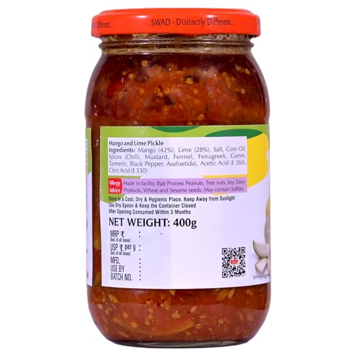 Image of SWAD Distinctly Different & Delicious Mango & Lime Pickle 400g, Aam Ka Achar
