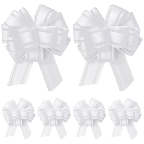 Aihoom Lot de 6 Nœuds à Tirer en Tulle, Décoration de Mariage Voiture Cadeaux, Grands Nœuds Rubans pour Fête Anniversaire, Blanc
