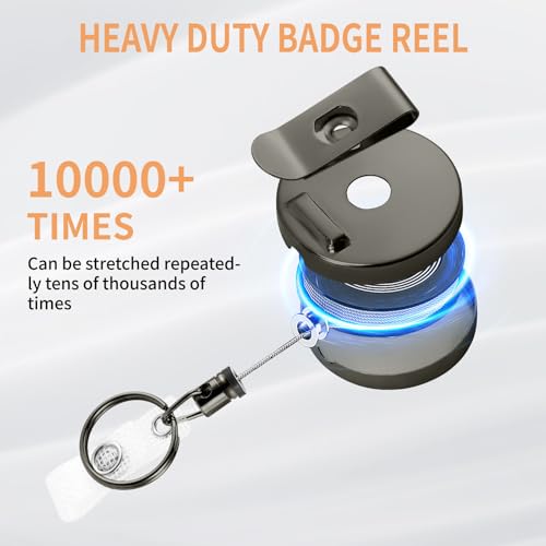QIUTIMIY 2 PCS Heavy Duty Metal ID Badge Holder,Retractable Badge Clip Key Ring with 60cm Steel Cord,Black - Image 4