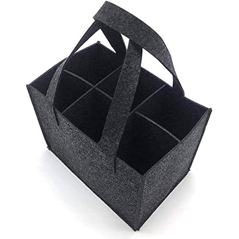 Amacoam Wine Bottle Carrier Felt Basket Bottle Bags for Wine Beer Carrier Wine Carrier 6 Bottles Reusable Washable with Removable Divider Wine Gift Bag for Picnic BBQ Party Gifts for Men Black Cover