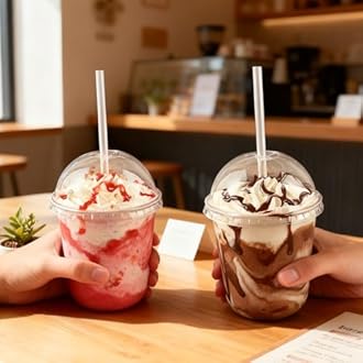 50 Set 12 oz Disposable Clear Plastic Cups with Dome Lids and Straws, Durable Plastic Party Cups for Iced Coffee, Milk Tea, Assorted Beverages, Perfect for Parties, Wedding, Festival Events