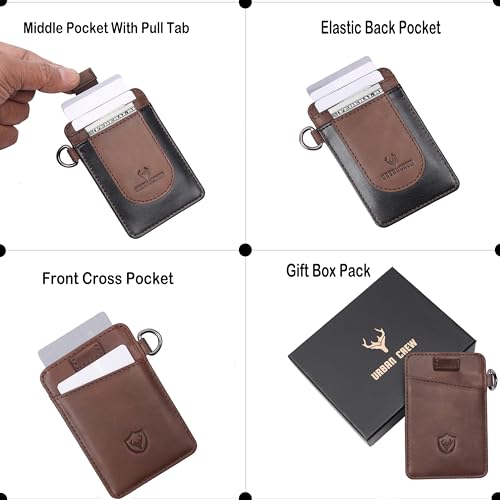 URBAN CREW Slim Leather Card Holder for Men – RFID Blocking Minimalist Front Pocket Wallet with Key Ring | Compact Anti-Theft Credit Card Case for Travel & Daily Use (Brown)4