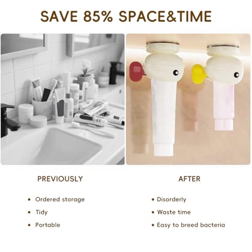 Image of HASTHIP 4Pcs Countertop Toothpaste Tube Squeezer Suction Cup Base Hand Crank Cartoon Chick Tube Wringer Bathroom Fashion Toothpaste Organizer Saver Squeezer