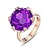 Aeici Anneau Or Rose Femme 18 Carats,Bague Fleur avec Améthyste et Diamant Bagues Mariage Femme Taille 54 Anneau Or Rose