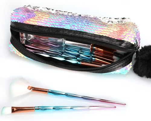 PHOGARY Funkeln Kosmetiktasche Meerjungfrau Spiral Reversibel Pailletten tragbar Doppelte Farbe Studenten Mäppchen für Mädchen Frauen Handtasche Geldbörse