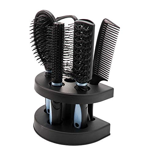 Surfmall - Juego de 5 cepillos para el pelo, con espejo y soporte, juego de peinados antiestáticos, ideal para cumpleaños, Navidad y otras ocasiones (azul)