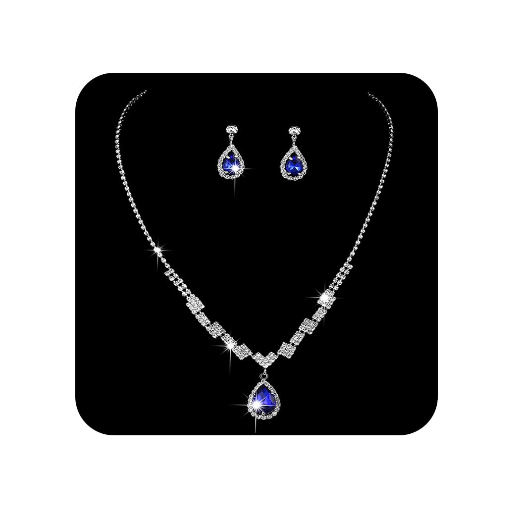 Unicra Juego de collar y aretes de novia de plata para novia, juego de joyas de boda con diamantes de imitación para mujeres y niñas