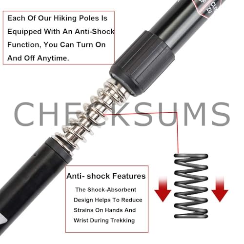 Image of Trekking Poles - Lightweight Adjustable Aluminium Hiking Sticks with Shock Absorber, All-Terrain Tips & Carry Bag (Black, Pack of 1)